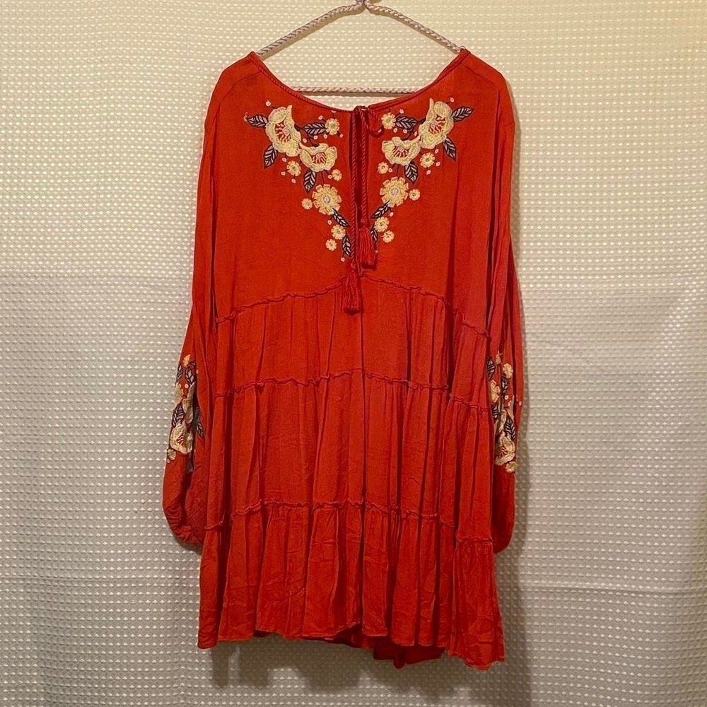 FREE PEOPLE Spell on You Orange Boho Mini Dress Lightweght Flowy  Size Small